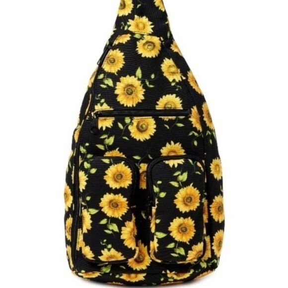 No Boundaries Cotton Canvas Sling Backpack Sunflowers Print - Picture 3 of 12